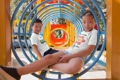 Brother and Sister dirt-loving t-shirt in playful outdoor setting- white