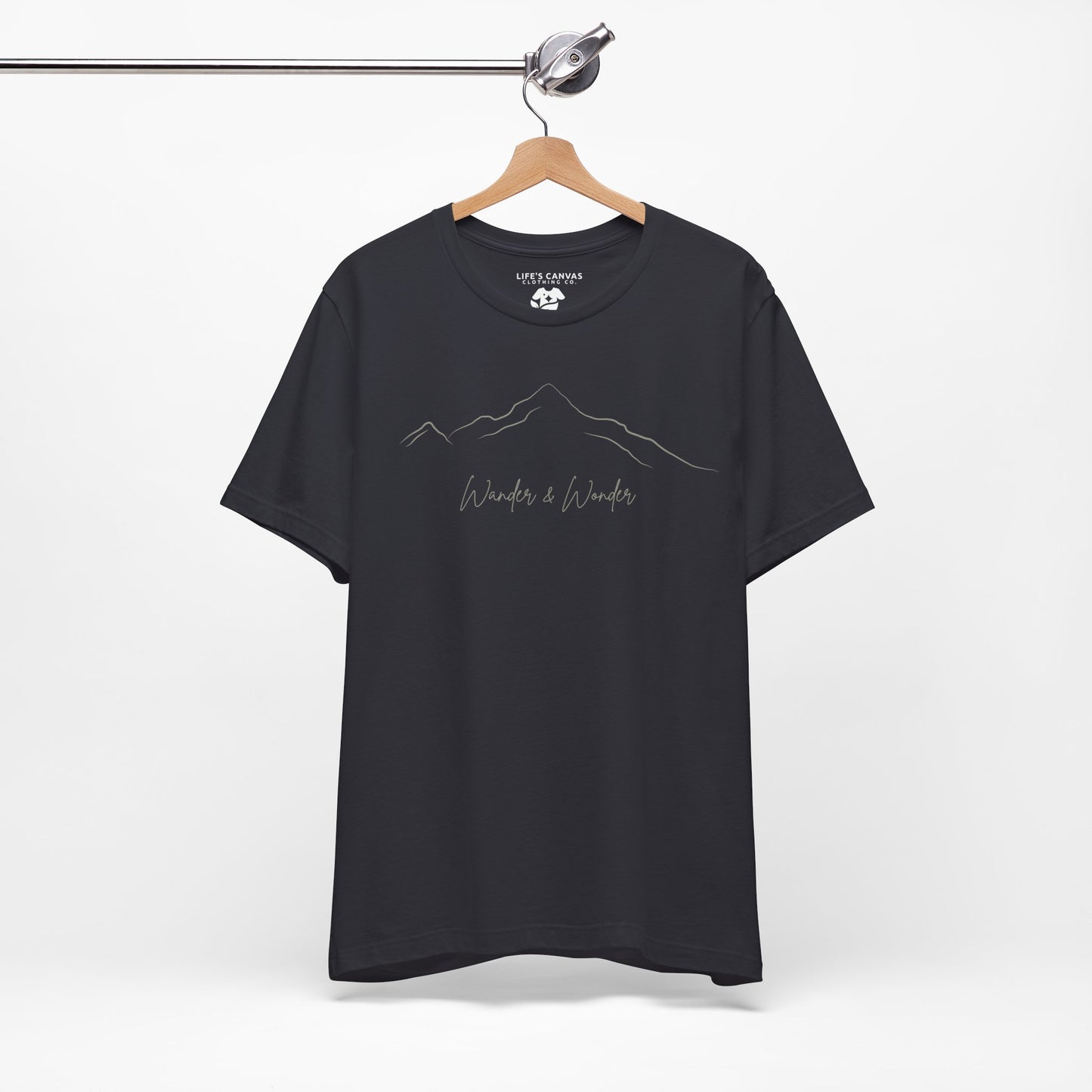 Minimalist unisex mountain t-shirt  for nature lovers in dark grey
