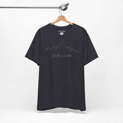 Minimalist unisex mountain t-shirt  for nature lovers in dark grey