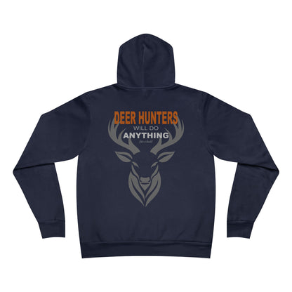 "Deer Hunters Will Do Anything for a Buck" fleece pullover- Flat Back View in Navy