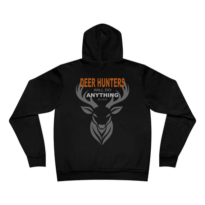"Deer Hunters Will Do Anything for a Buck" fleece pullover- Flat Back View in black