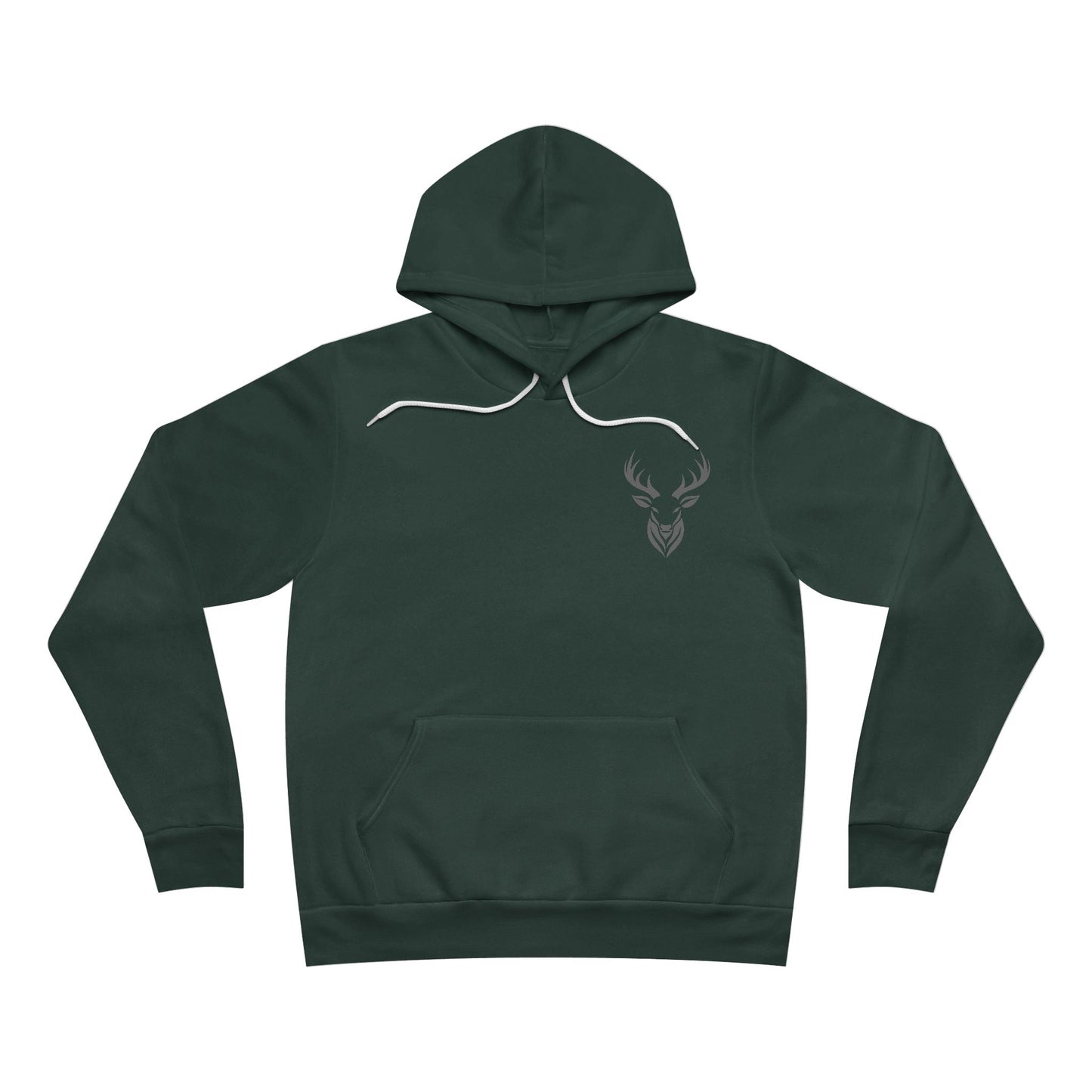 "Deer Hunters Will Do Anything for a Buck" fleece pullover- Flat Front View in Forest