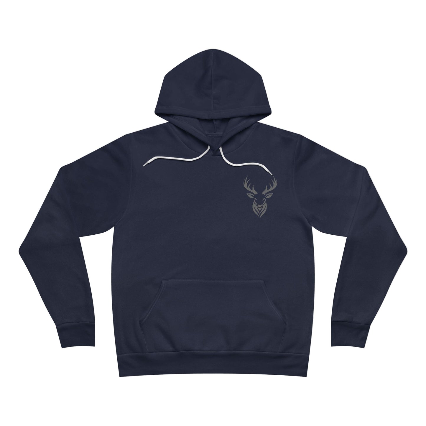 "Deer Hunters Will Do Anything for a Buck" fleece pullover- Flat Front View in Navy