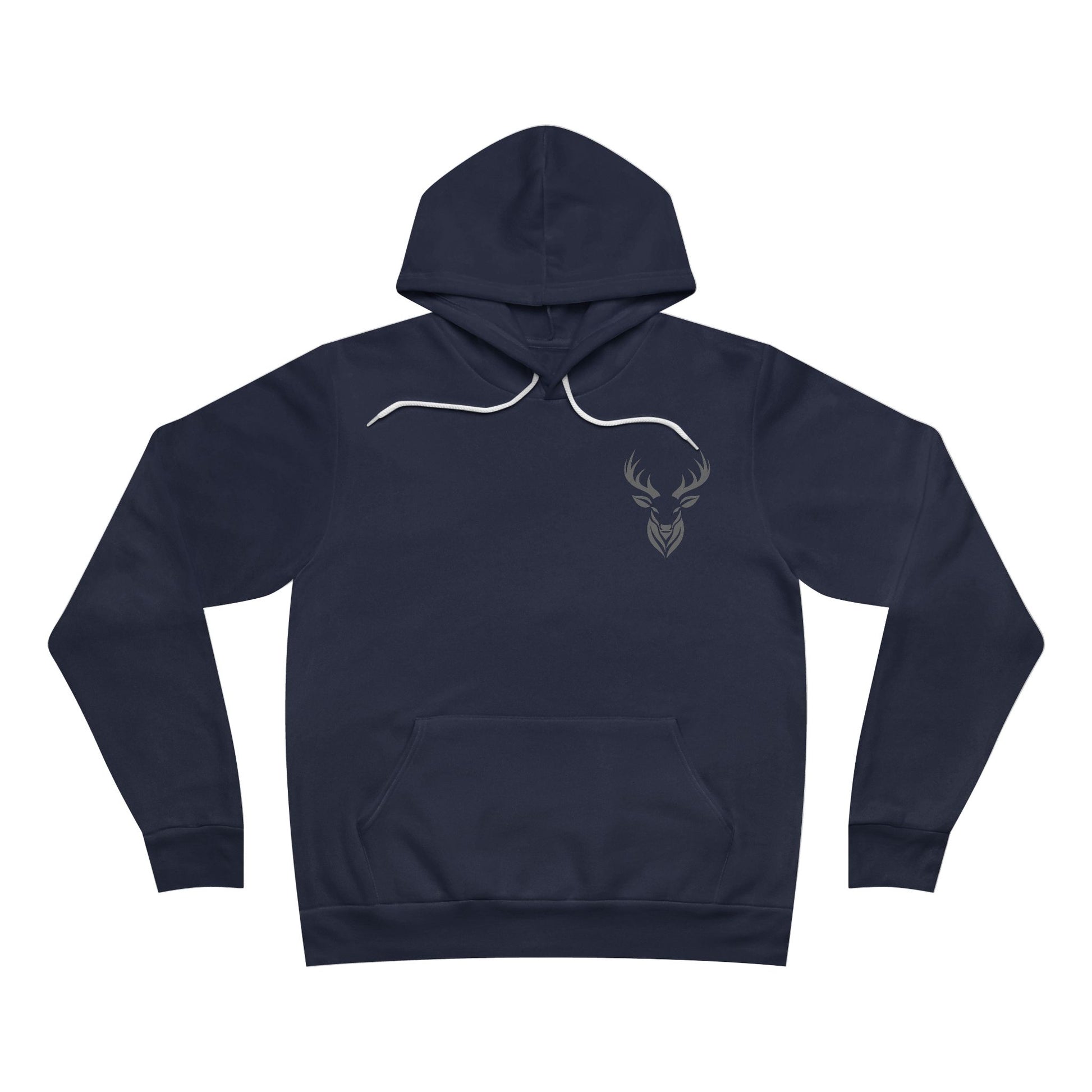 "Deer Hunters Will Do Anything for a Buck" fleece pullover- Flat Front View in Navy