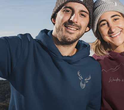 "Deer Hunters Will Do Anything for a Buck" fleece pullover- Front View in navy
