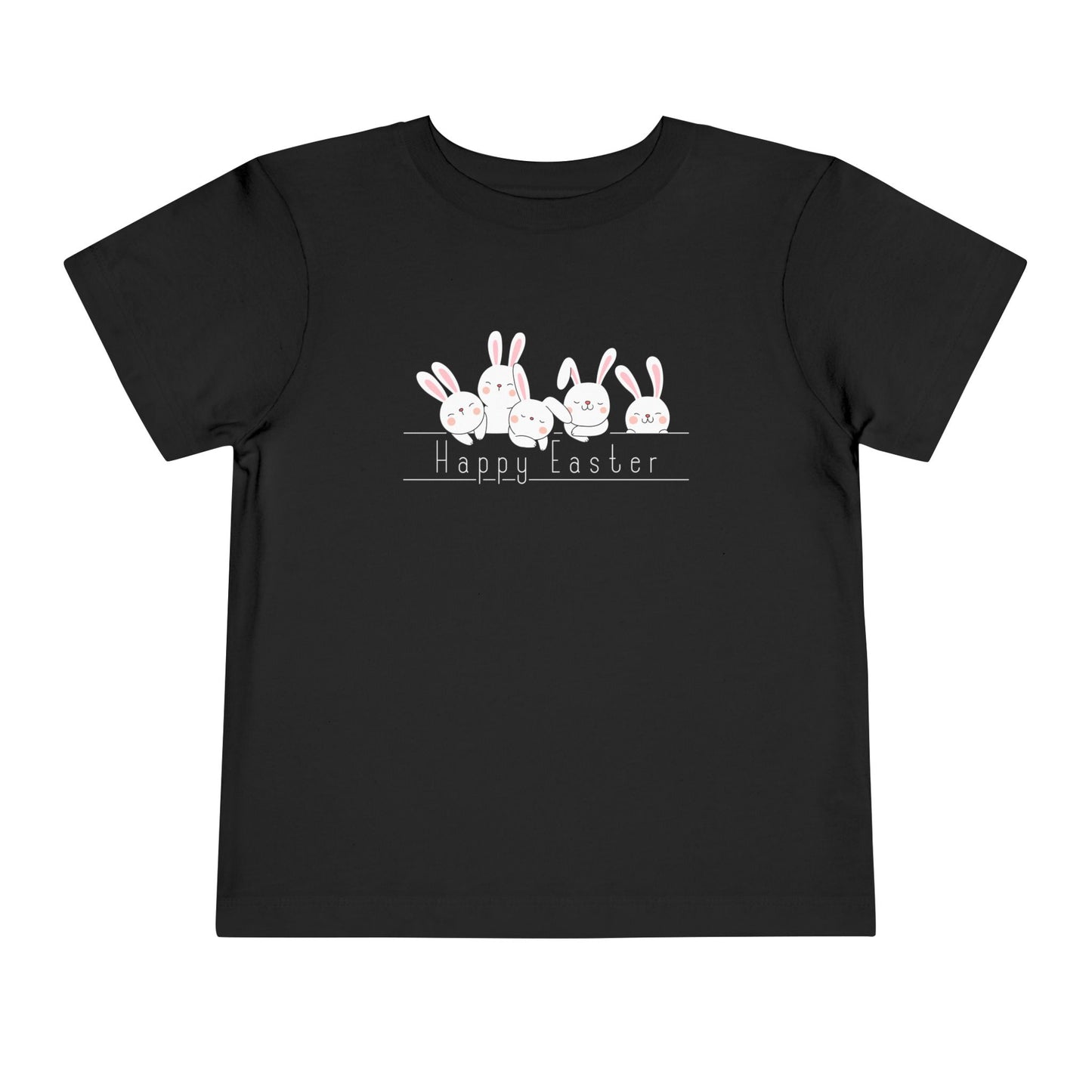"Happy Easter" flat  toddler black t-shirt with fluffy  bunnies design