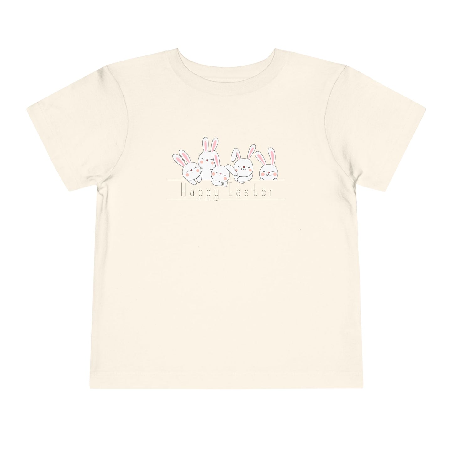"Happy Easter" flat  toddler natural t-shirt with fluffy  bunnies design