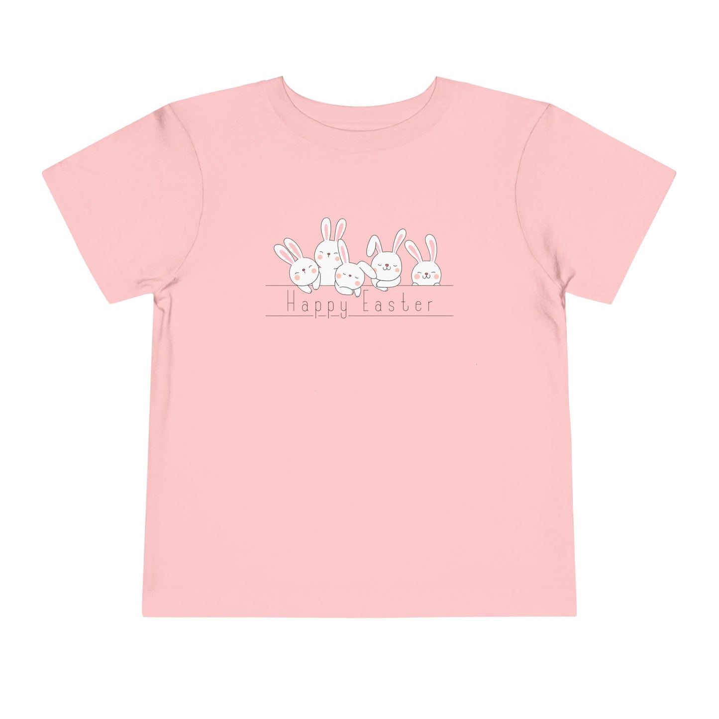 "Happy Easter" flat  toddler pink t-shirt with fluffy  bunnies design