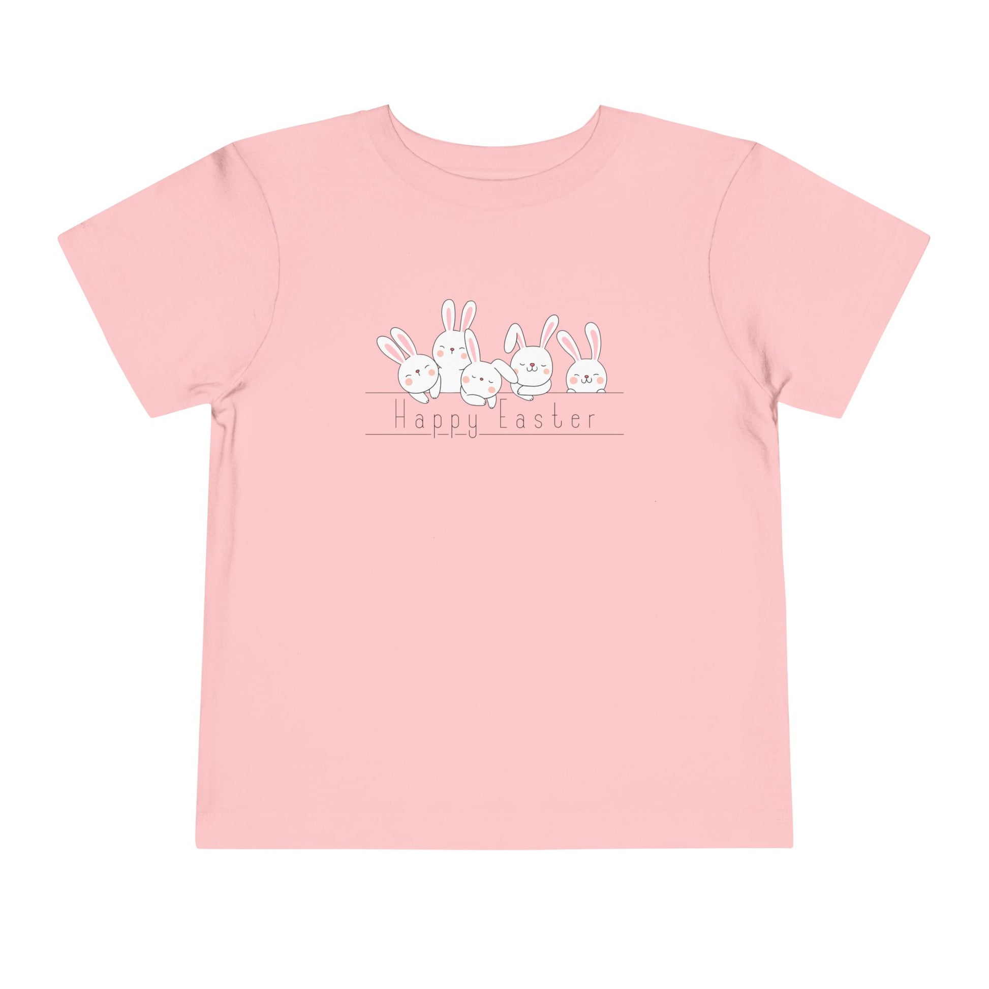 "Happy Easter" flat  toddler pink t-shirt with fluffy  bunnies design