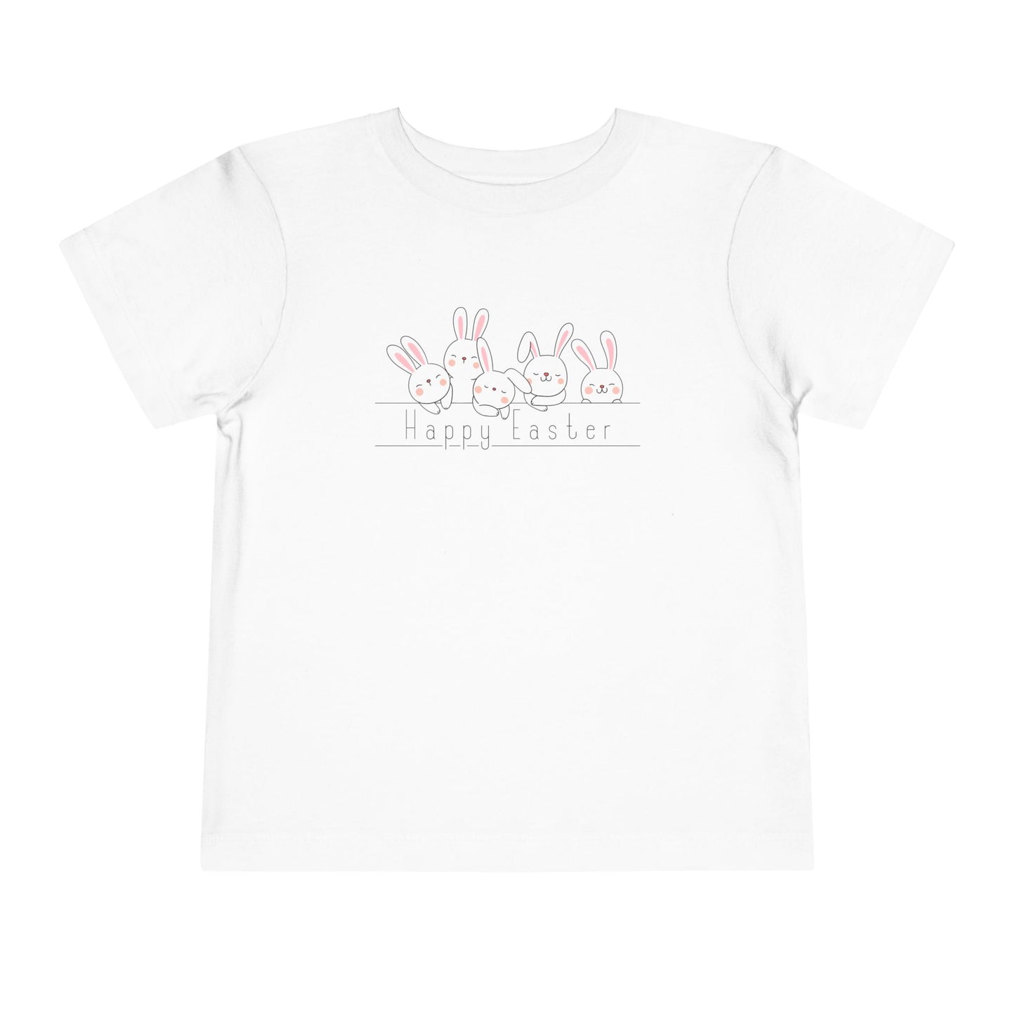 "Happy Easter" flat  toddler white t-shirt with fluffy  bunnies design