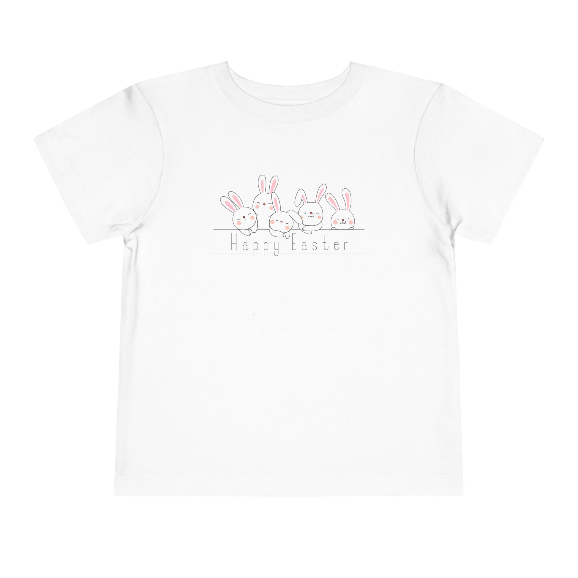 "Happy Easter" flat  toddler white t-shirt with fluffy  bunnies design
