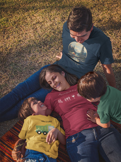 Family on a picnic relaxing mom wearing perfect dat t-shirt in cardinal