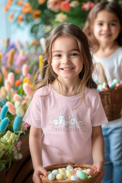 "Happy Easter" toddler pink t-shirt with fluffy  bunnies design