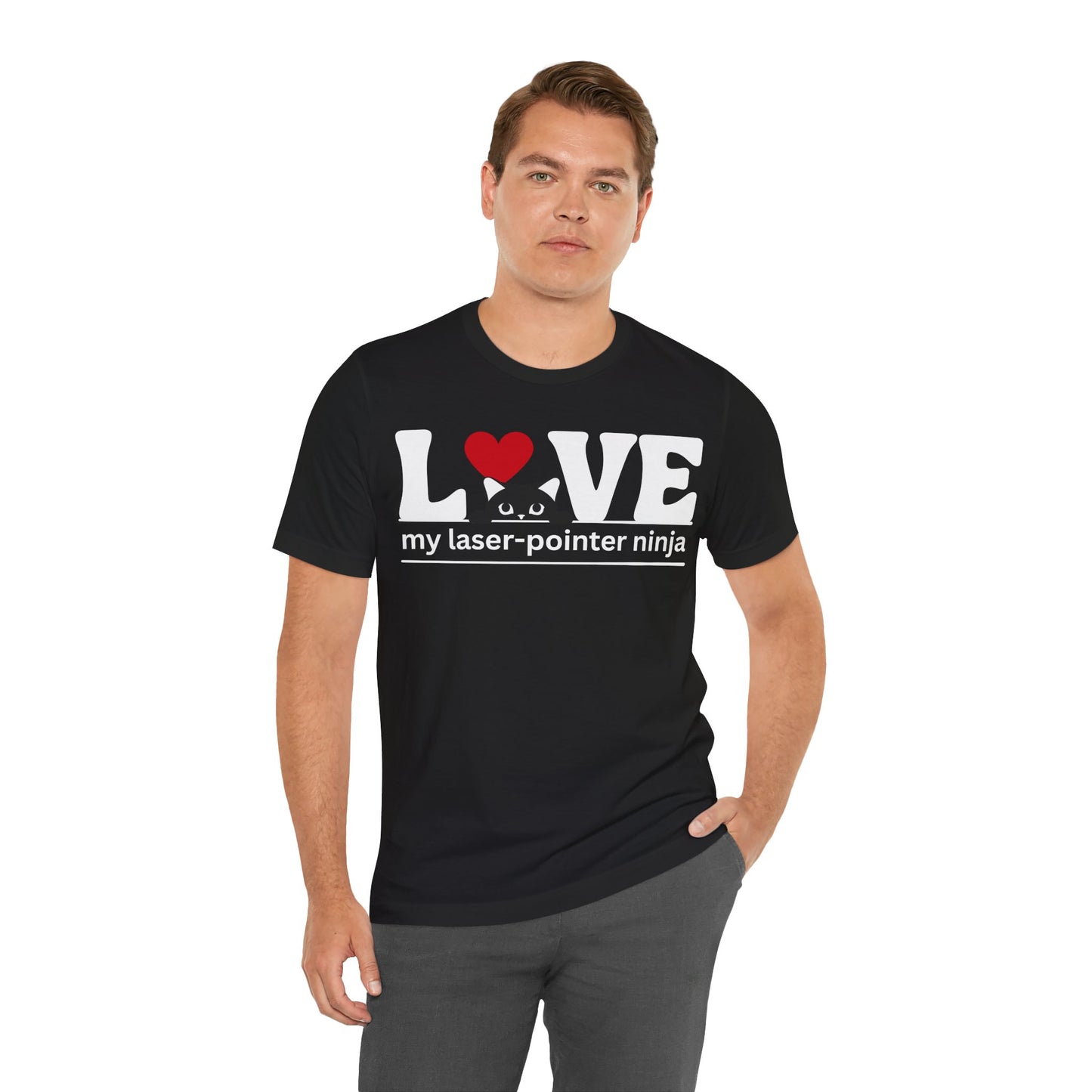 LOVE My Laser-Pointer Ninja Black colored shirt on model