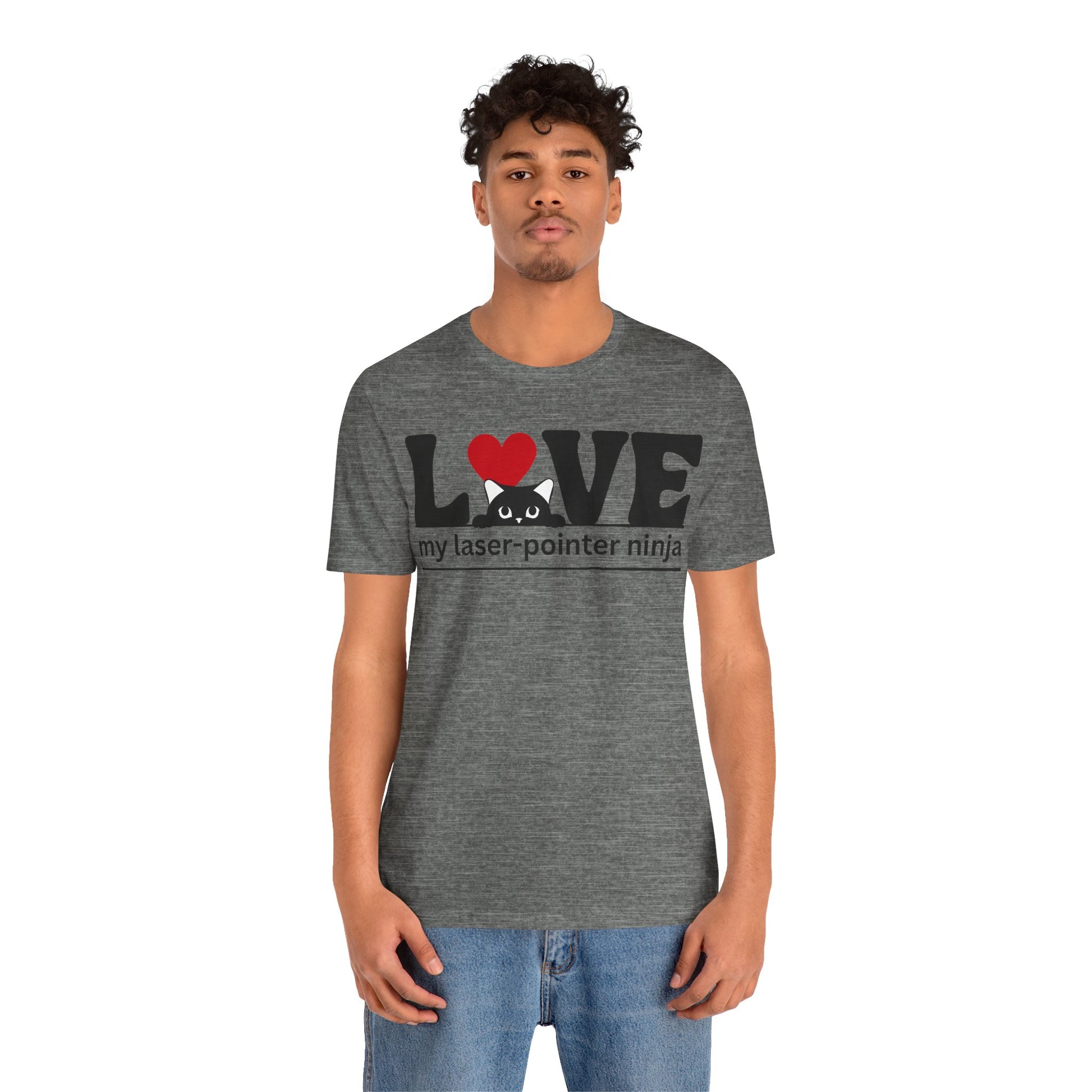 LOVE My Laser-Pointer Ninja Deep Heather colored shirt on model