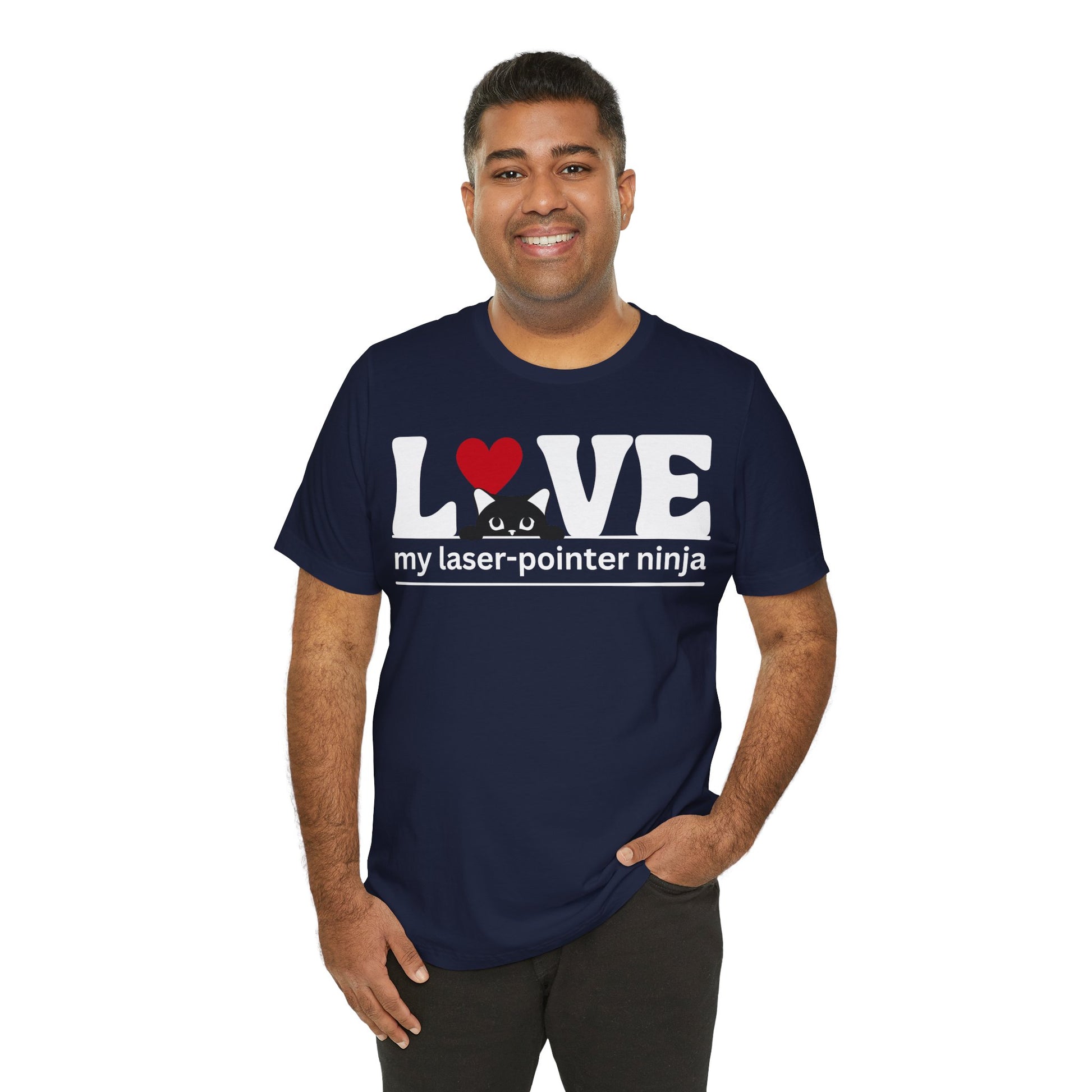 LOVE My Laser-Pointer Ninja Navy colored shirt on model
