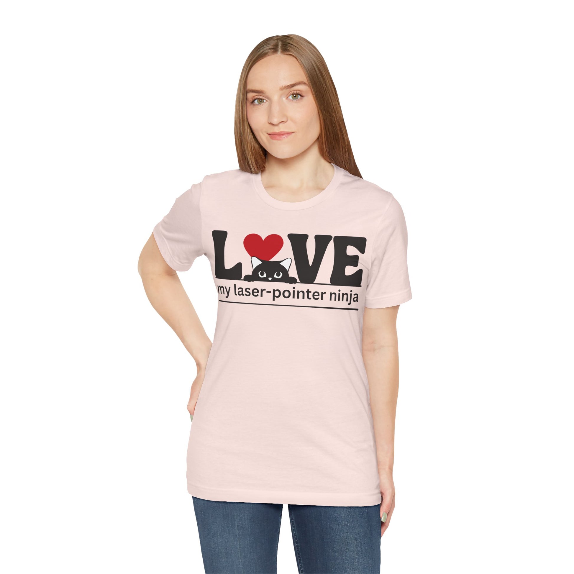 LOVE My Laser-Pointer Ninja Soft Pink colored shirt on model