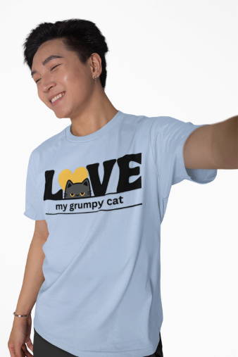 Love my grumpy cat graphic t-shirt in Baby Blue on model