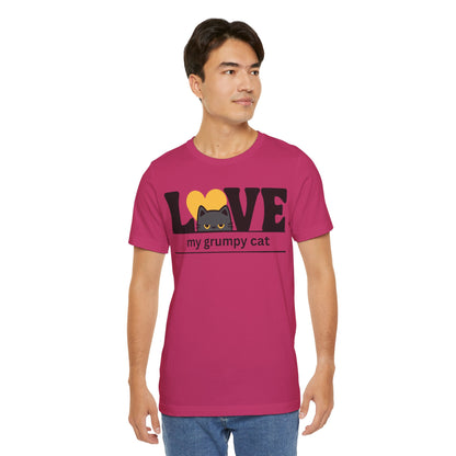 Love my grumpy cat graphic t-shirt in Berry on a model