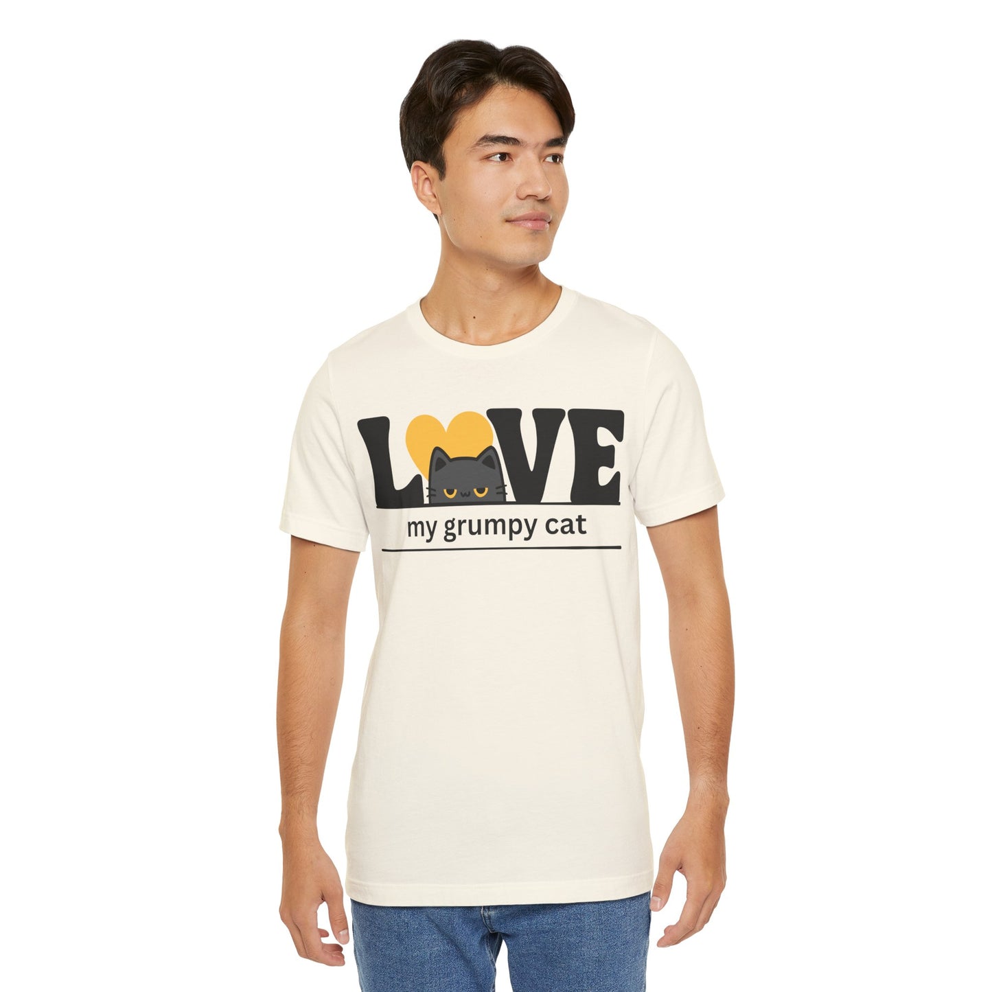 Love my grumpy cat graphic t-shirt in Natural on model