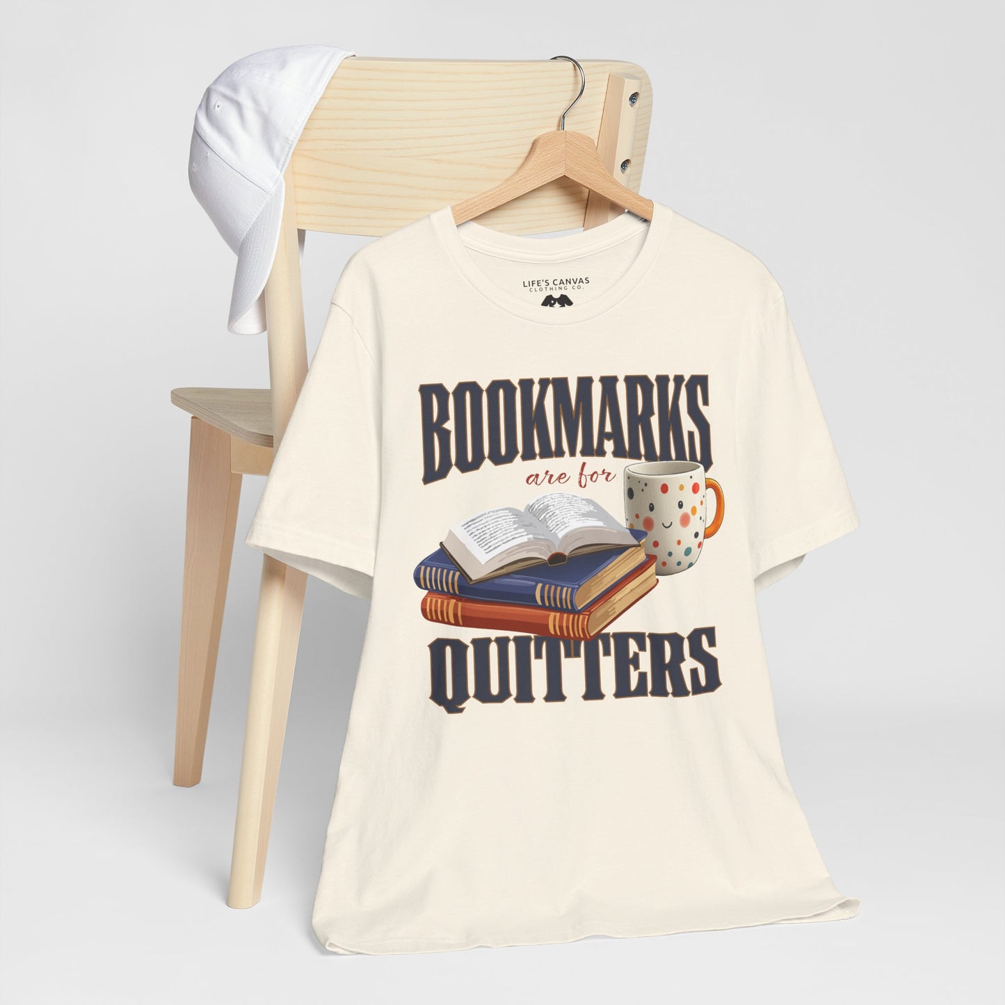Natural Unisex book lover t-shirt on hanger