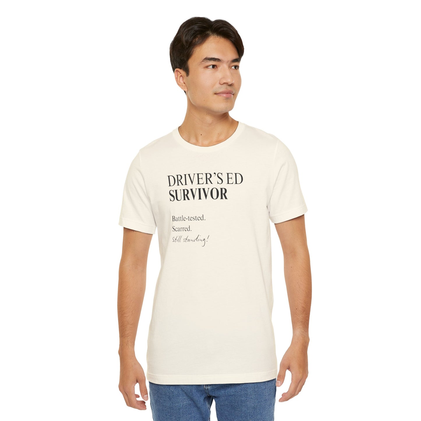 Natural drivers ed survivor tee  front on model