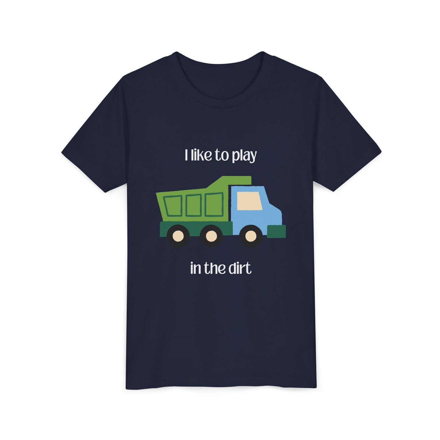 Navy I like to play in the dirt t-shirt laying  flat longer shirt