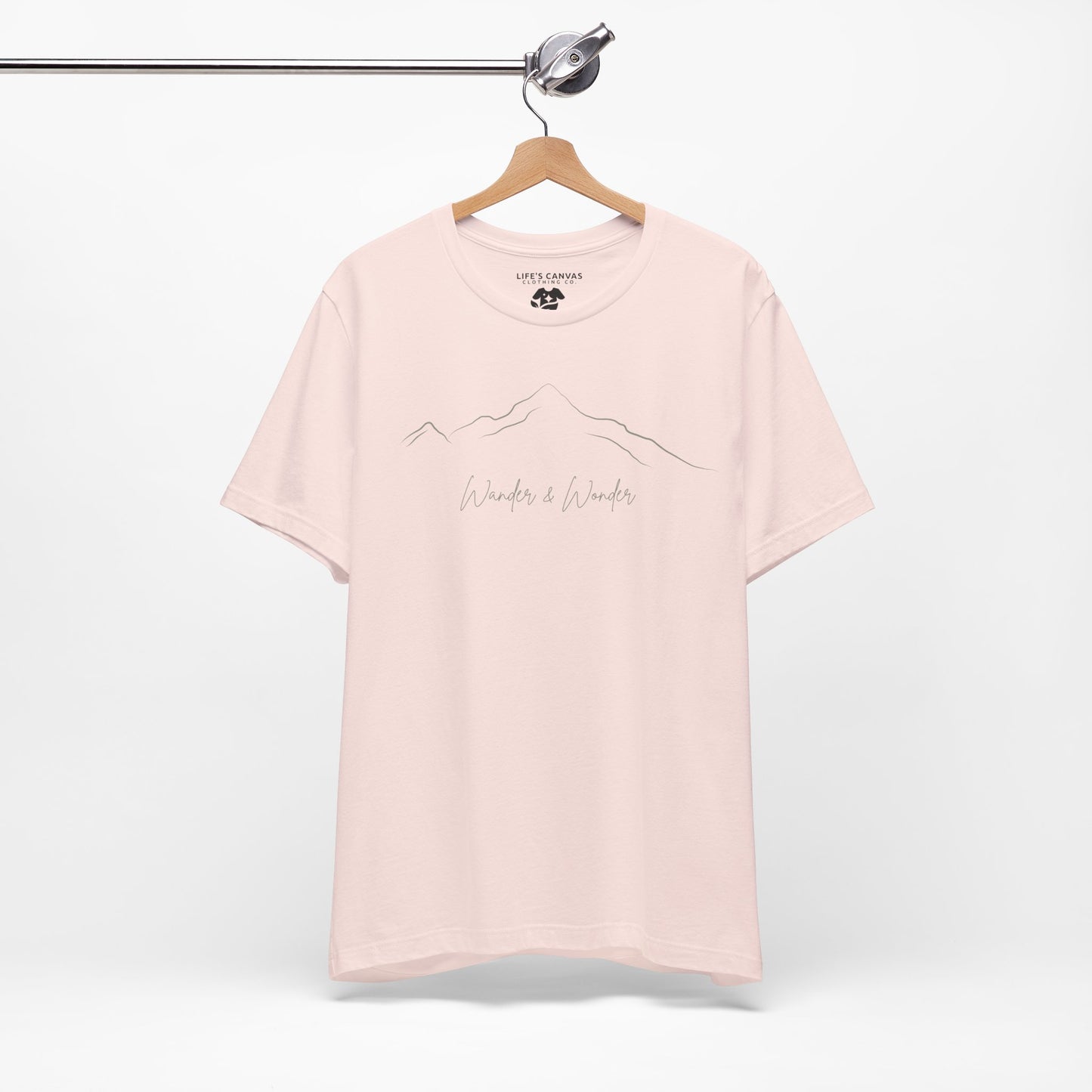 Minimalist unisex mountain t-shirt  for nature lovers in pink
