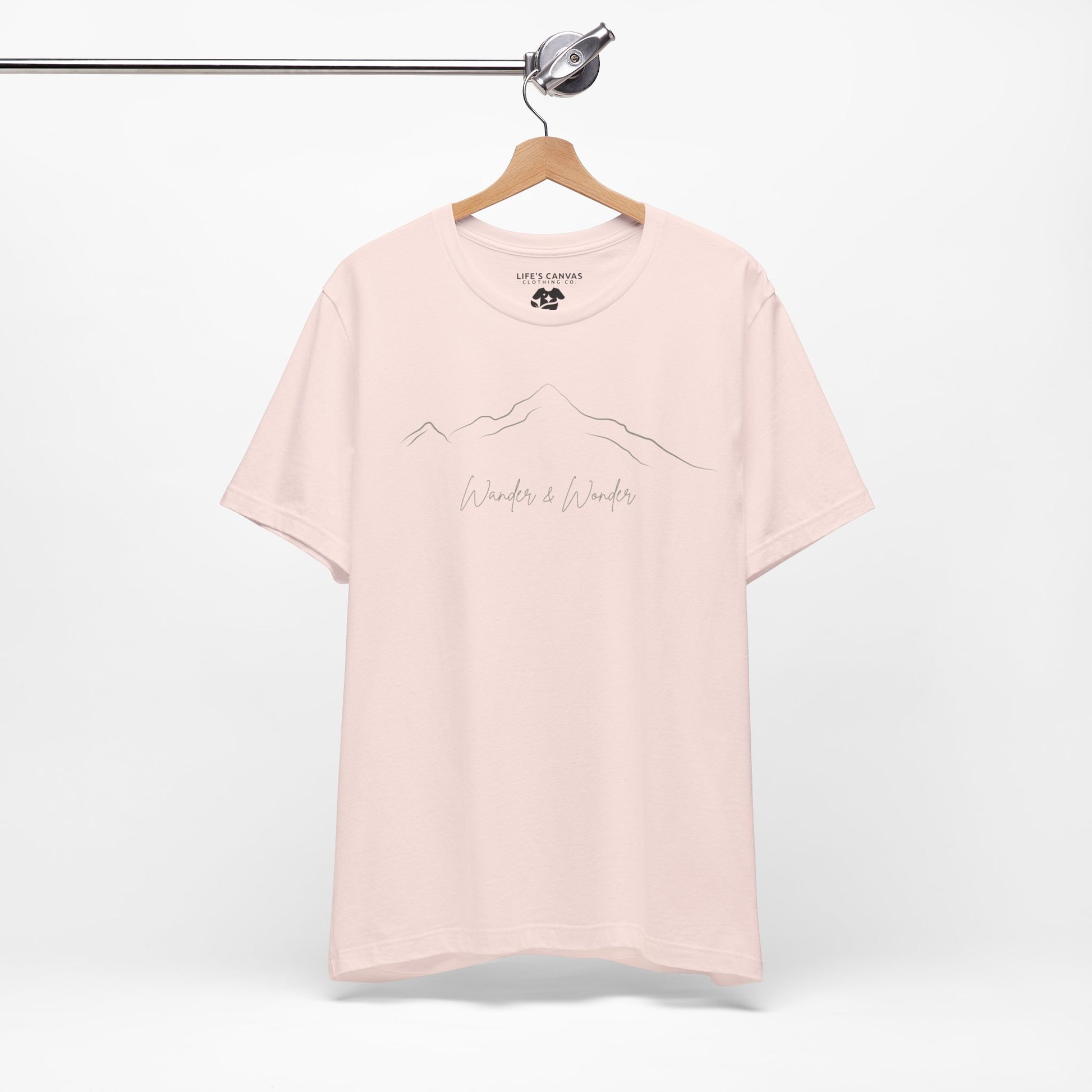 Minimalist unisex mountain t-shirt  for nature lovers in pink