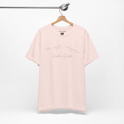 Minimalist unisex mountain t-shirt  for nature lovers in pink