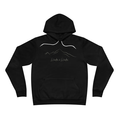Soft pullover hoodie with minimalist "Wander and Wonder" graphic- Black