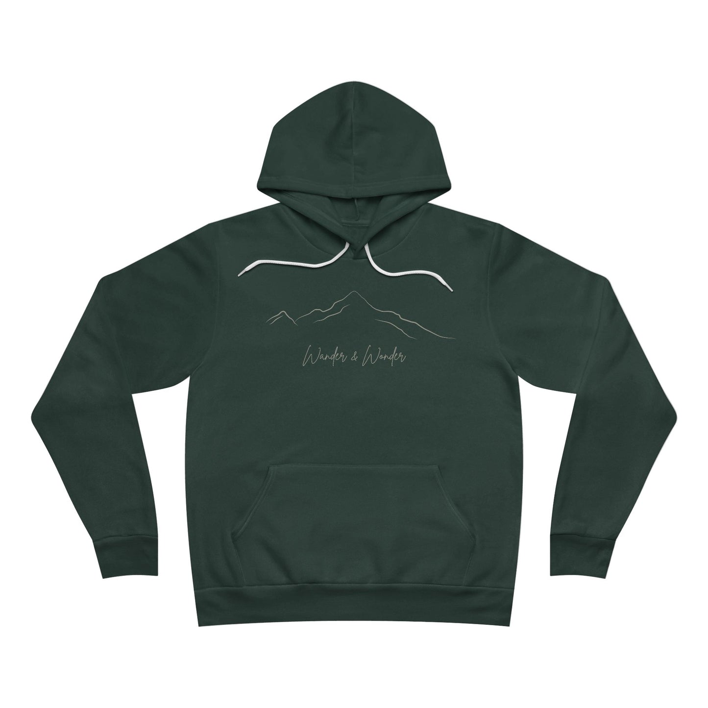 Soft pullover hoodie with minimalist "Wander and Wonder" graphic- Forest