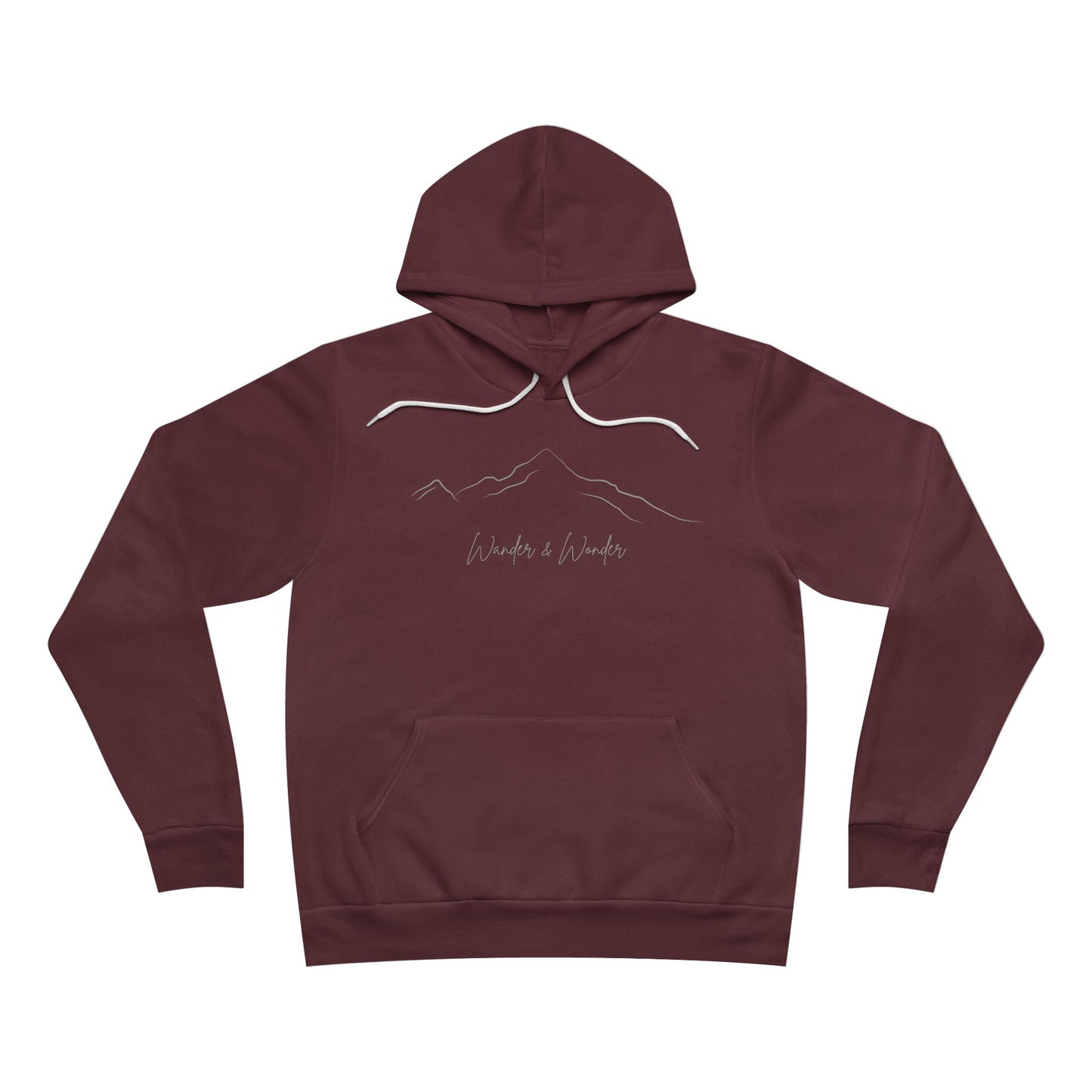 Soft pullover hoodie with minimalist "Wander and Wonder" graphic- Maroon