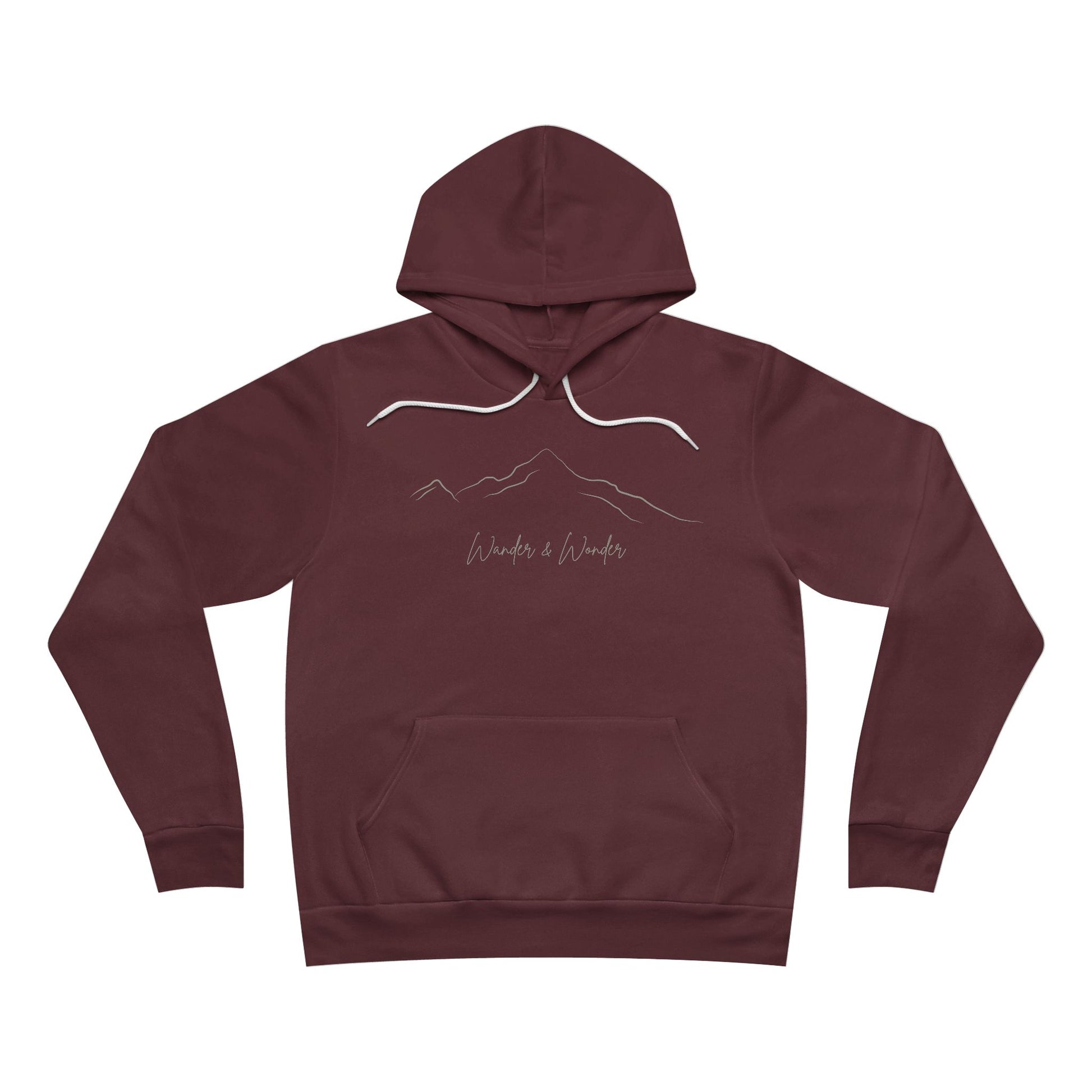 Soft pullover hoodie with minimalist "Wander and Wonder" graphic- Maroon