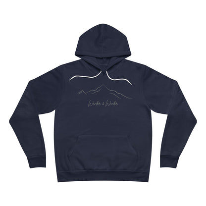 Soft pullover hoodie with minimalist "Wander and Wonder" graphic- Navy