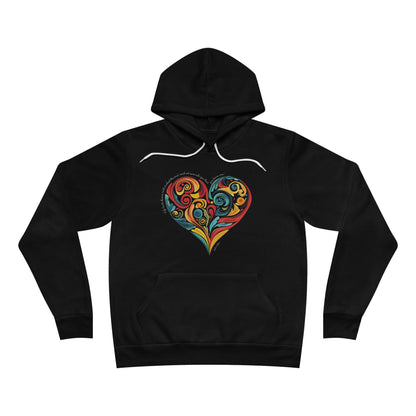 Unisex fleece hoodie with colorful heart swirl and Stella Adler- black