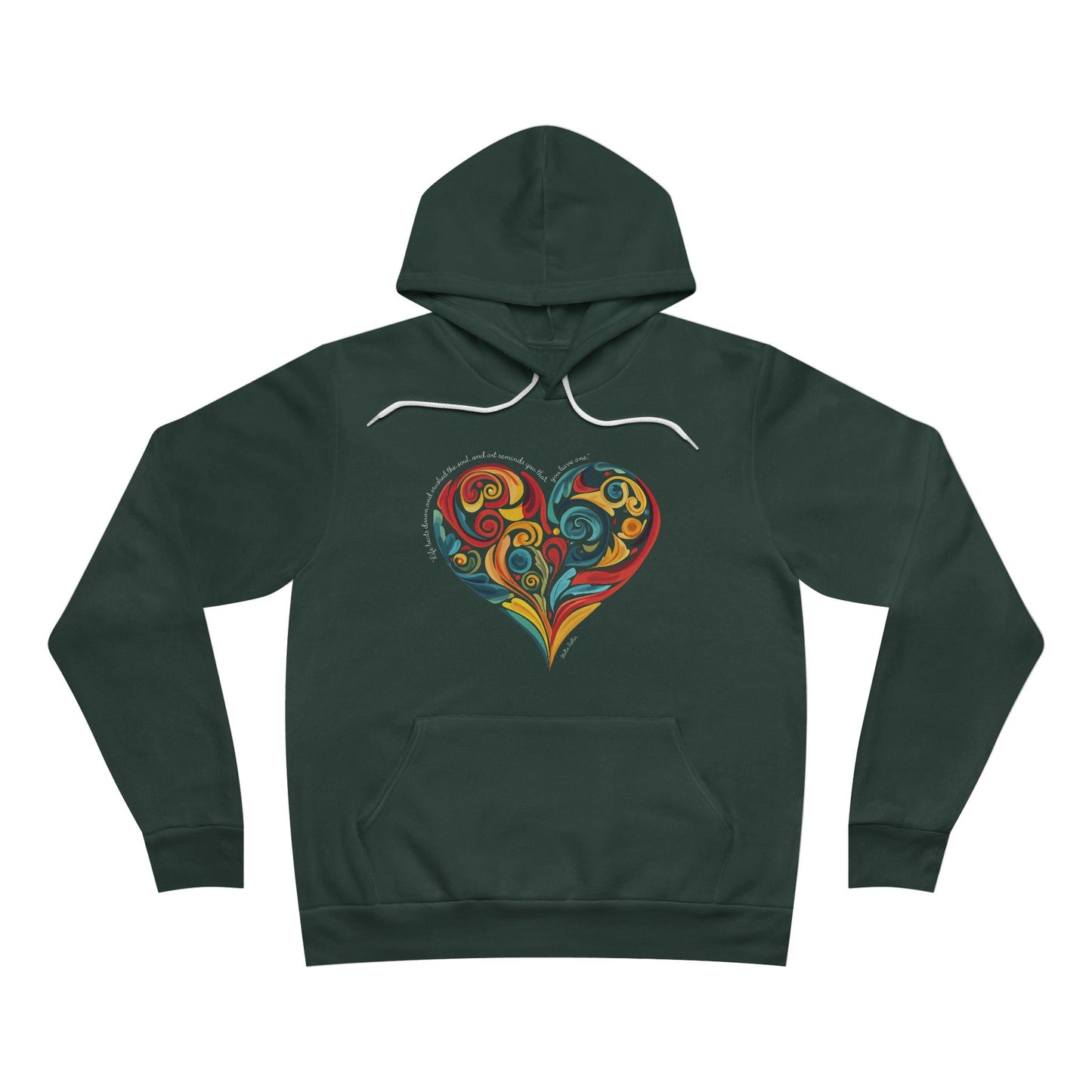 Unisex fleece hoodie with colorful heart swirl and Stella Adler- Forest Green