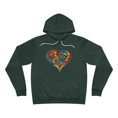 Unisex fleece hoodie with colorful heart swirl and Stella Adler- Forest Green