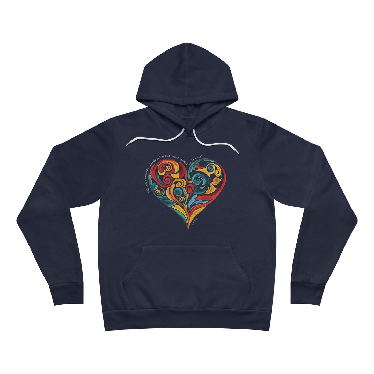 Unisex fleece hoodie with colorful heart swirl and Stella Adler- Navy