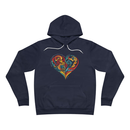 Unisex fleece hoodie with colorful heart swirl and Stella Adler- Navy