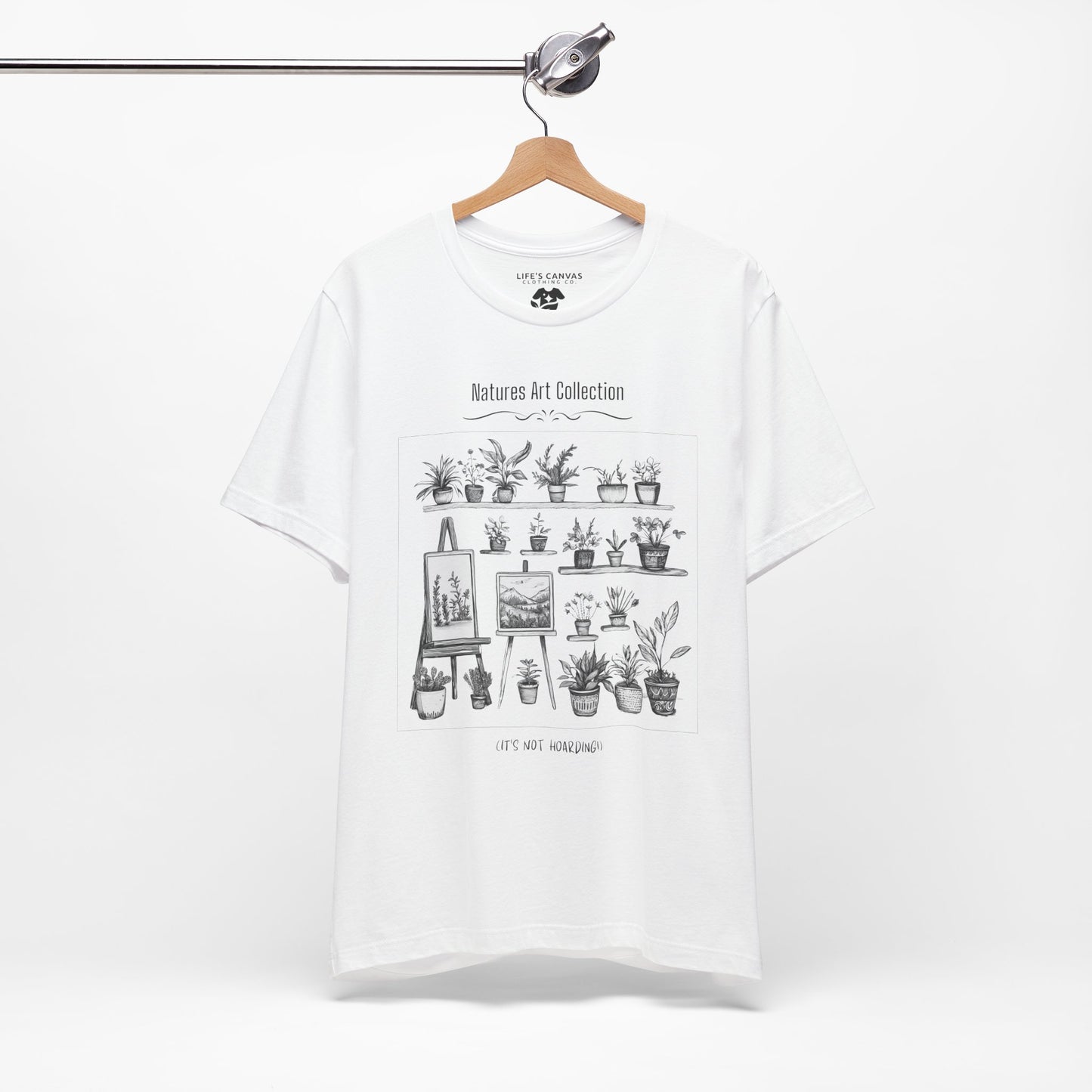 Unisex white t-shirt for "Natures Art Collection"  on hanger