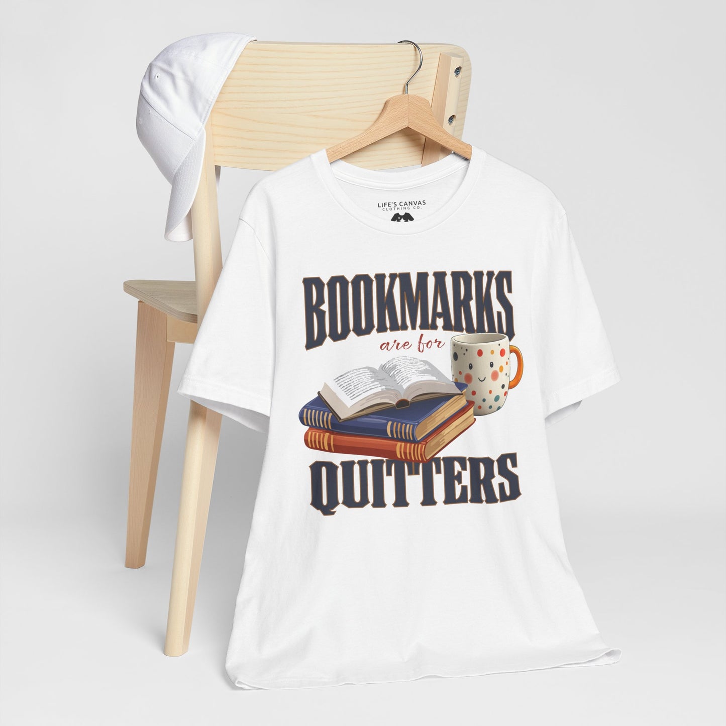 White Unisex book lover t-shirt on hanger
