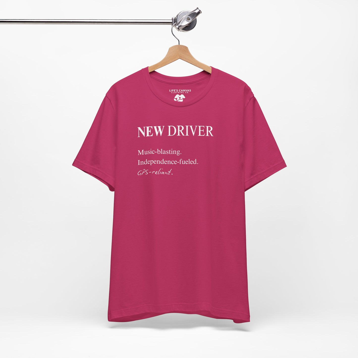 new driver unisex t-shirt on hanger- berry
