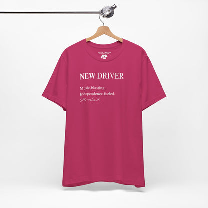 new driver unisex t-shirt on hanger- berry
