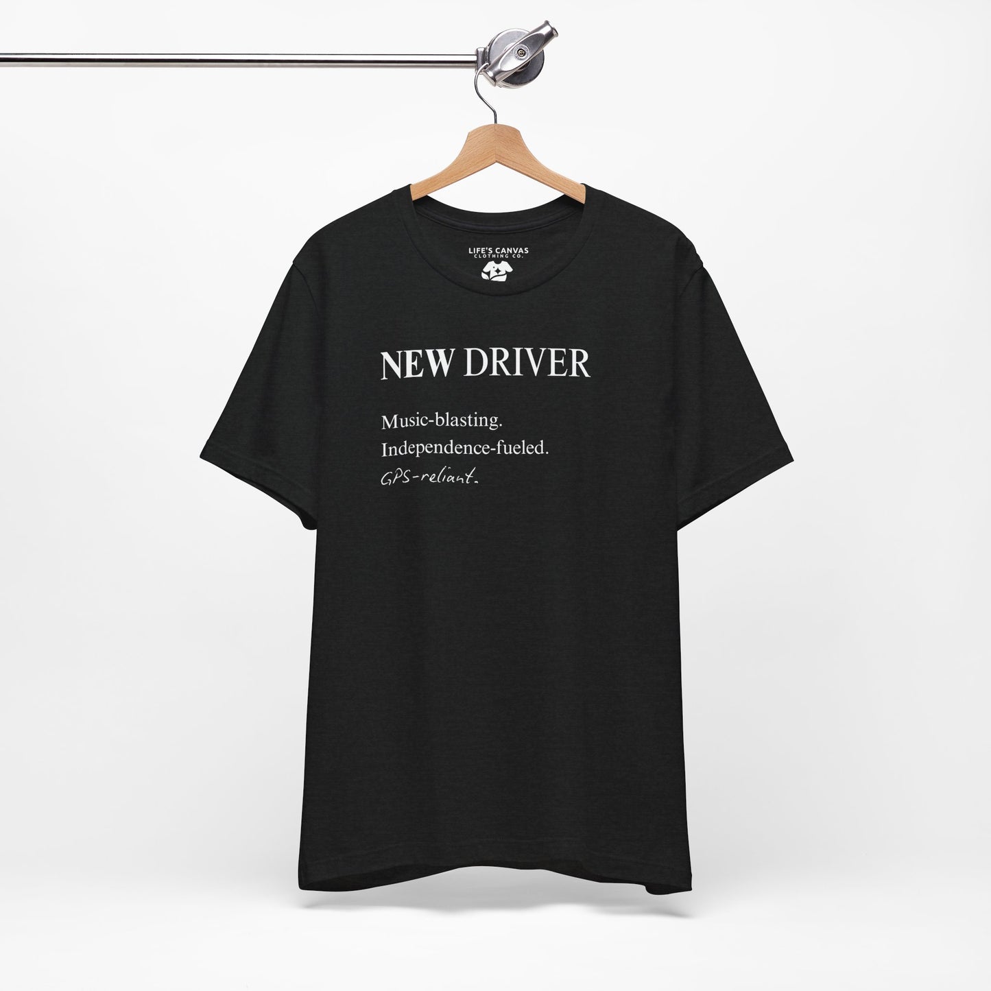new driver unisex t-shirt on hanger- solid black blend
