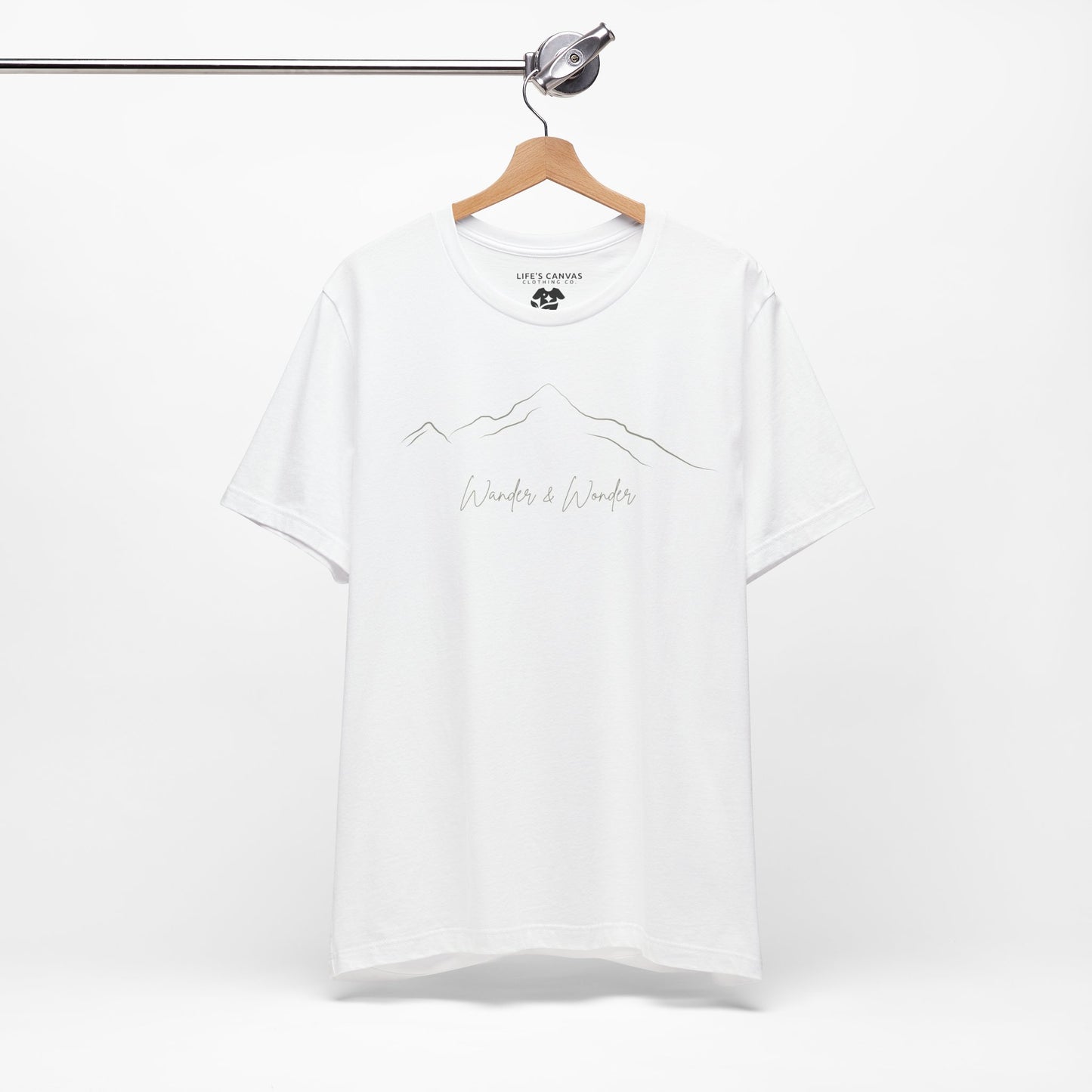Minimalist unisex mountain t-shirt  for nature lovers in white