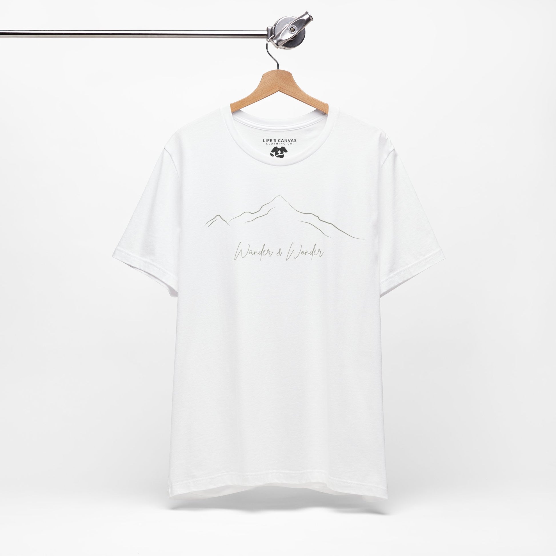 Minimalist unisex mountain t-shirt  for nature lovers in white