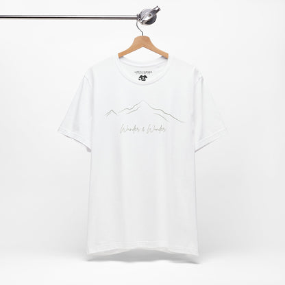 Minimalist unisex mountain t-shirt  for nature lovers in white