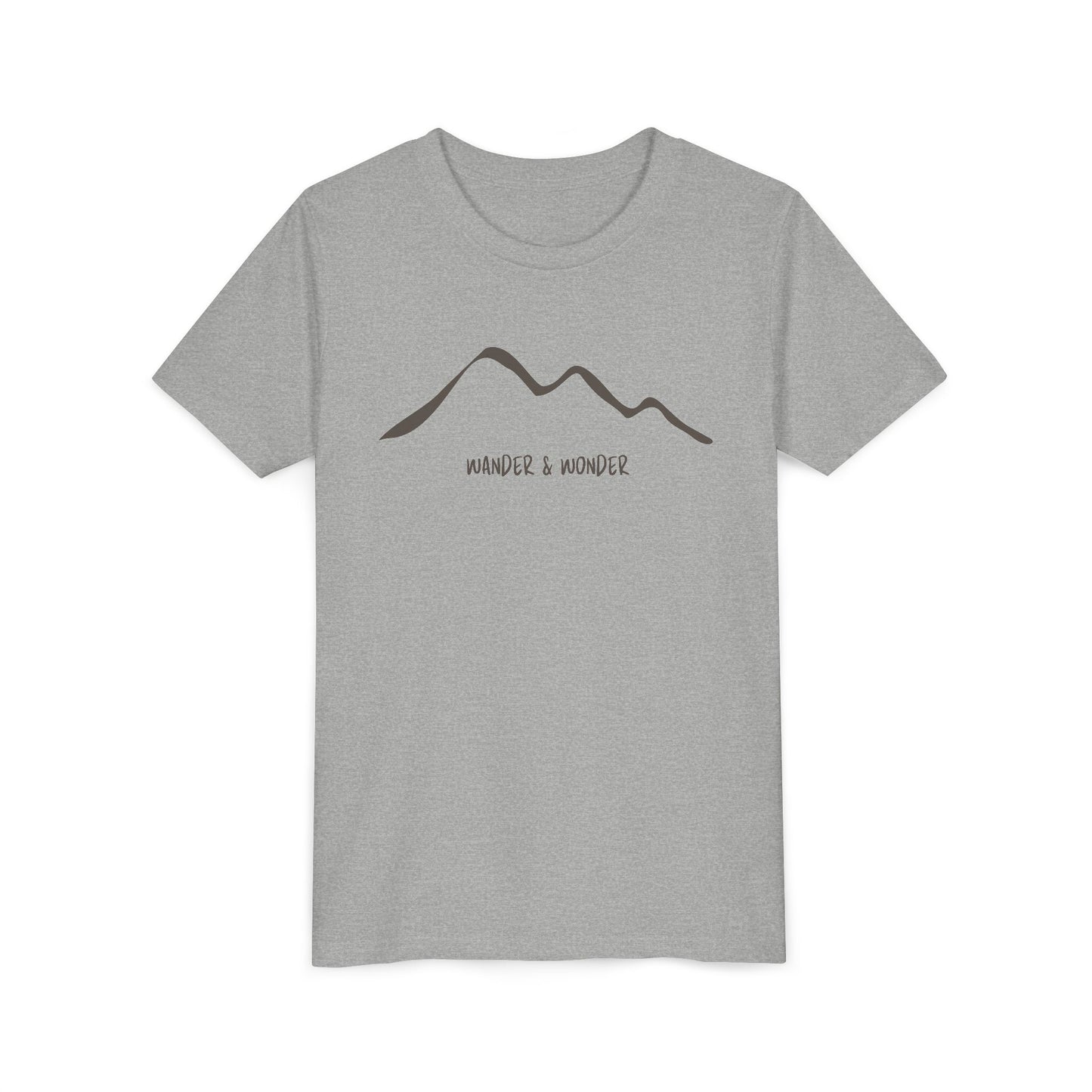 “Wander and Wonder” youth minimalist Athletic Heather shirt outdoor style long