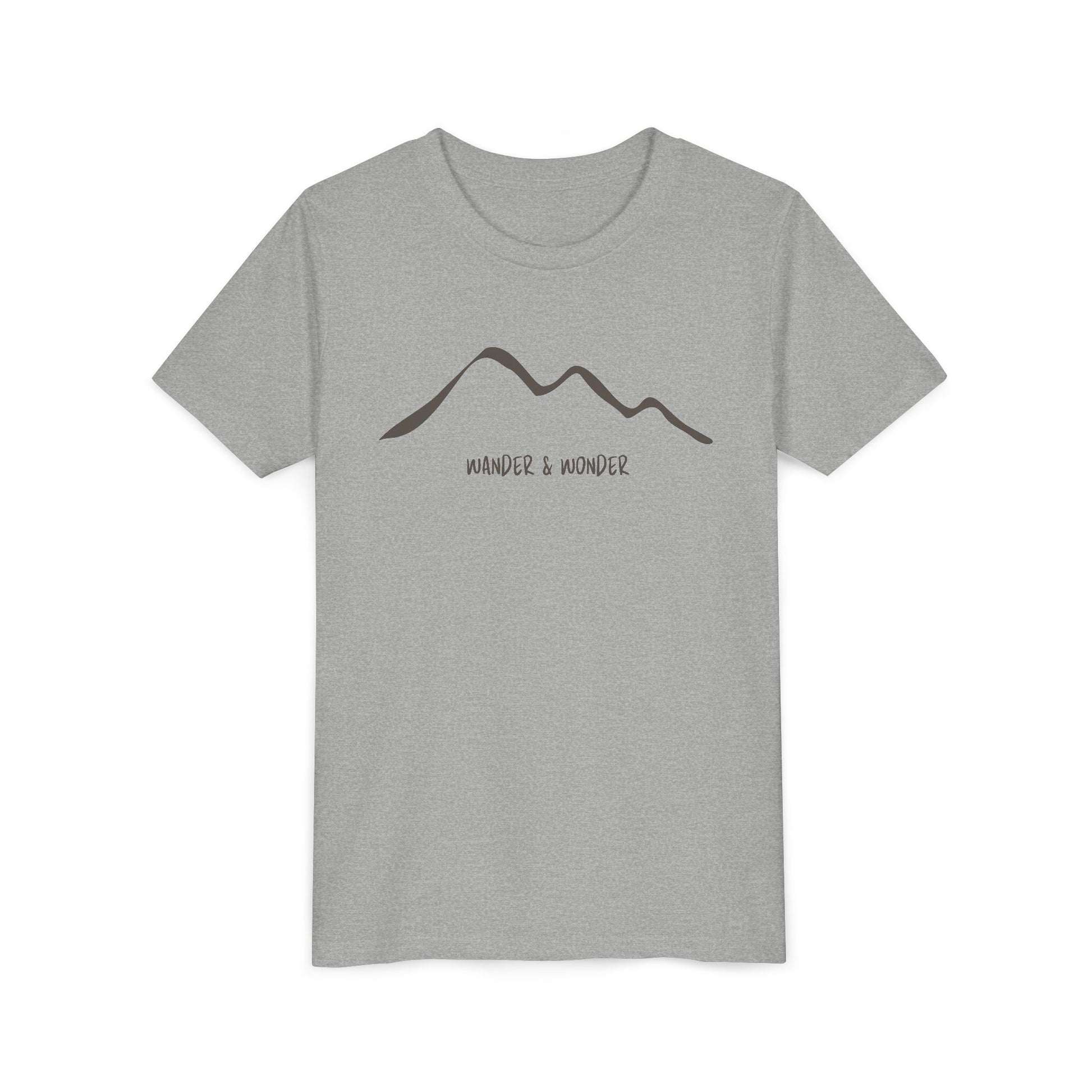 “Wander and Wonder” youth minimalist Athletic Heather shirt outdoor style long